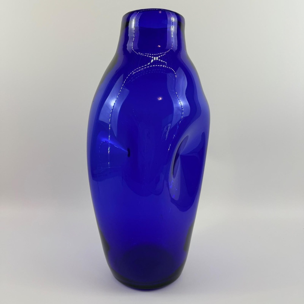 Blenko 9545L Cobalt Blue Art Glass Vase 1995 Hand Blown 14.5"